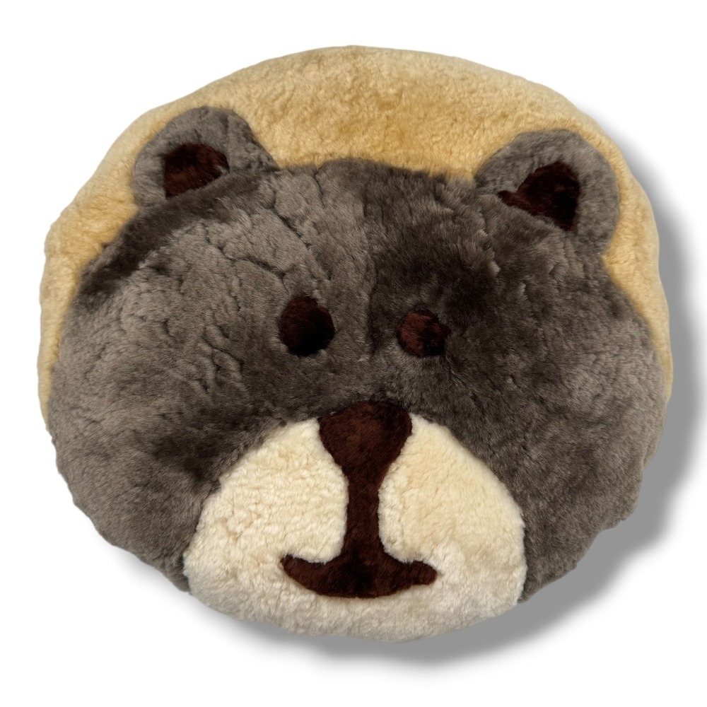 Bighorn Sheepskin‎ Co. Bear Pillow Brown Genuine Sheepskin Round Plush Decor